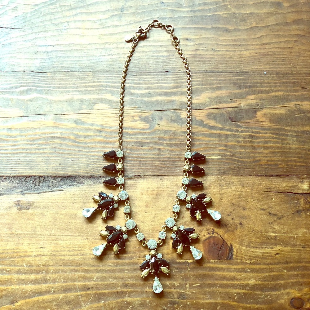 J Crew Black and Clear Stone Necklace